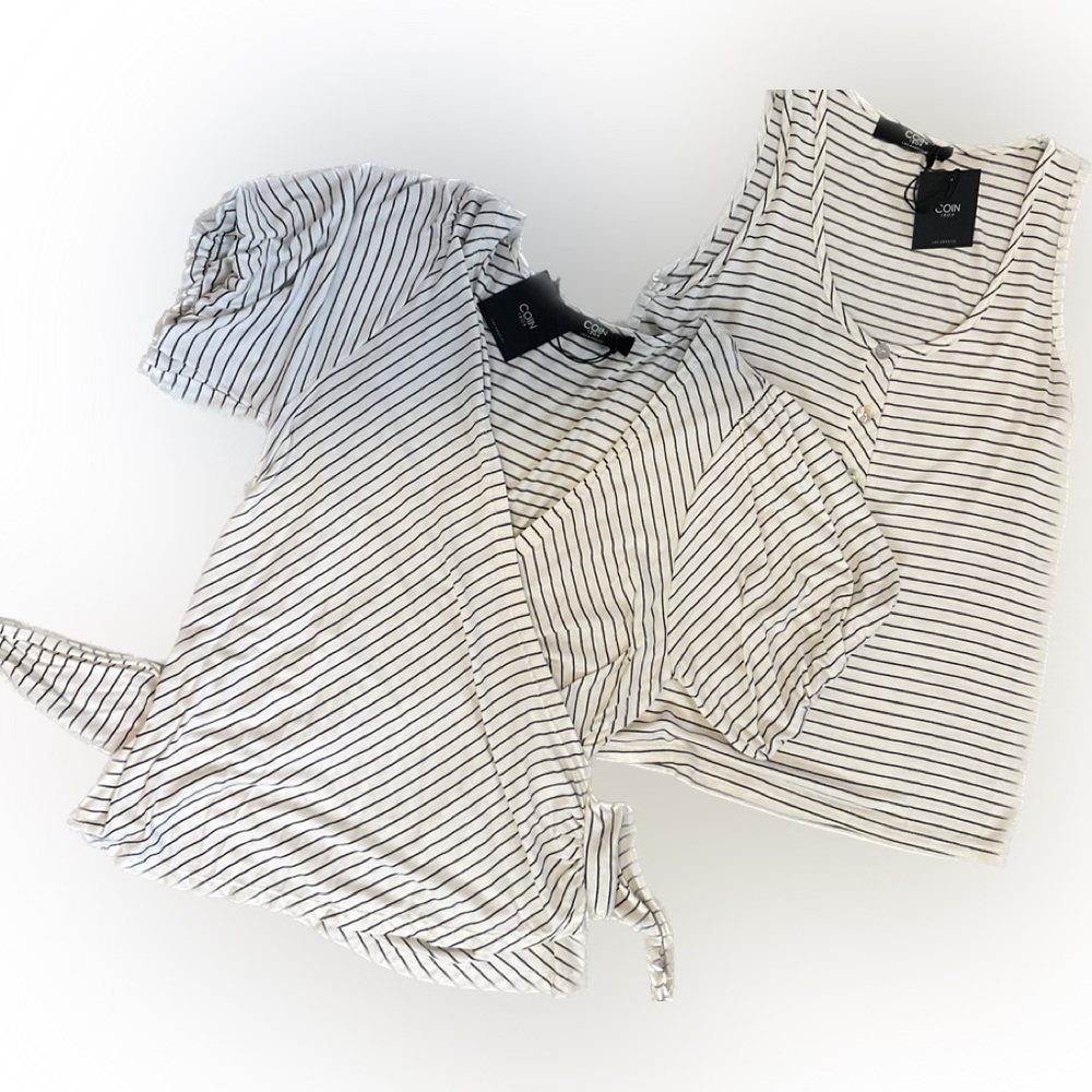 COIN1804 bundle of two striped tops. Basic cami and wrap style.